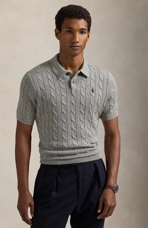 Cable-Knit Cotton Polo-Collar Jumper
