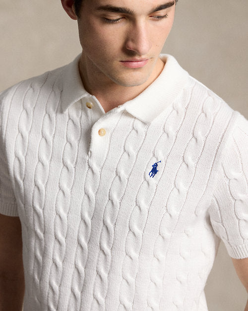 Cable-Knit Cotton Polo-Collar Jumper