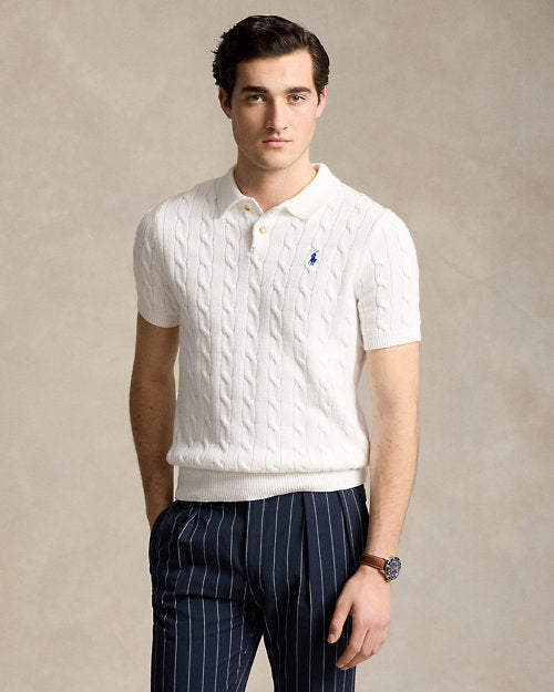 Cable-Knit Cotton Polo-Collar Jumper