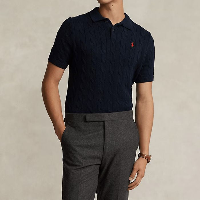 Cable-Knit Cotton Polo-Collar Jumper