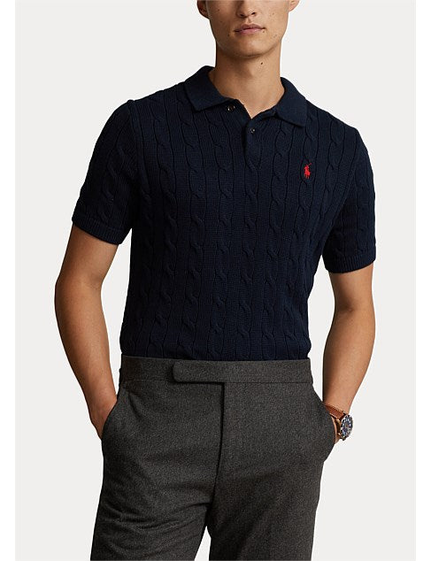 Cable-Knit Cotton Polo-Collar Jumper
